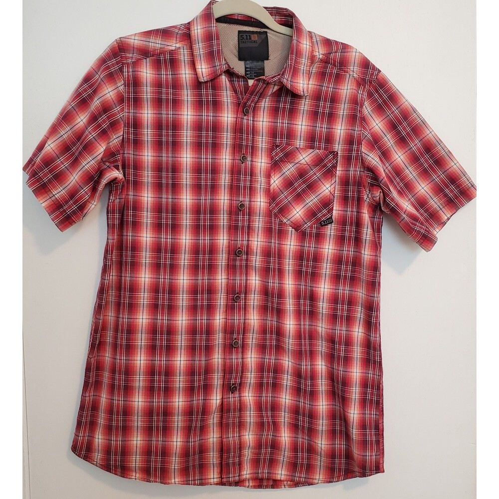 5.11 Tactical Breaker Shirt Mens Small S Red Plaid Snap Button Short Sleeve